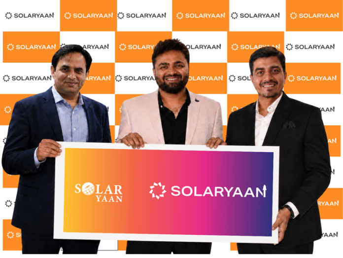 Manoj Patel Founder and CMD with Shalin Botadra Co-Founder and JMD and Chirag Patel CEO unveiling the new Solaryaan 2.0 Logo